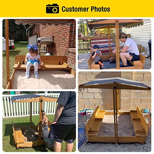 Aivituvin Kids Sand Boxes With Canopy Sandboxes With Covers Foldable Bench Seats, Children Outdoor Wooden Playset - Upgrade Retractable Roof (47X47Inch) #TOP5