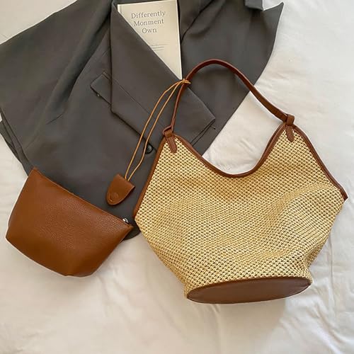 Bolso de paja para mujer tipo tote grande miniatura 7