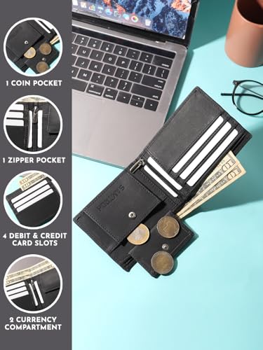 Image of SAMTROH Vegan Leather Wallet for Men | Vintage Printed | Premium Vegan Leather Craftsmanship | 3 Card Slots I 2 Cash Compartments & Secret Slots | 1 Coin Pocket. (Eagle, Black)