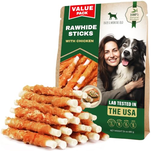 Image of Beloved Pets Dog Treats & Long Lasting Rawhide Chews Wrapped Chicken - Pet Bones Sticks for Large, Medium & Small Breeds - Aggressive Chewers Snacks - Puppy Toys Treats