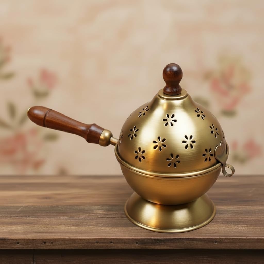 Metal Dhoop Holder | Incense Burner | Loban Dani | Dhoop Dani | Metal Loban Dhoop Dani | Dhoop Dani Stand Burner for Puja (Gold Loban)-image-32