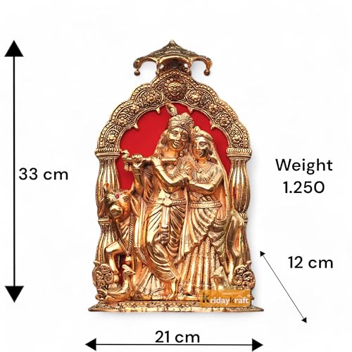 Image of KridayKraft Metal Radha Krishna Idol with Cow Decorative Showpiece Statue for Puja Room Home Office Desk Gift Items Ornate Metal Sculpture of Hindu Deities (Height 33 CM)