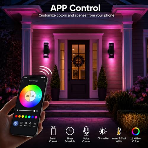 Image of rosykite 13 inch RGB Outdoor Wall Lights, Warm to Cool White Up Down Sconce