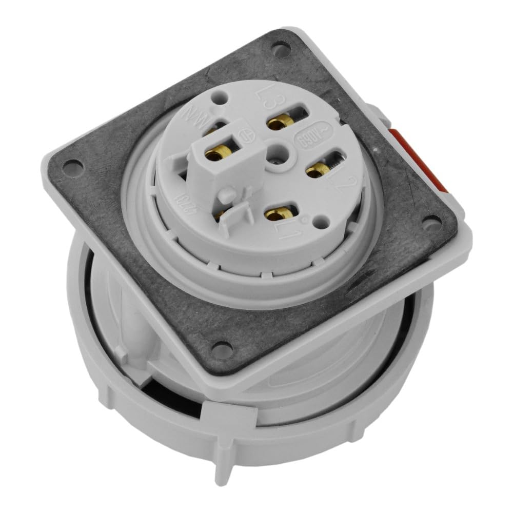 MENNEKES Enchufe recto montado en panel 228A, protección IP 67, 6 horas de posición a tierra, 5 polos, corriente de 16 A, 400 V, rojo