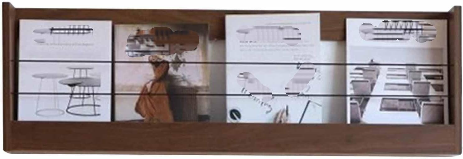 CucCe Expositor portafolletos Estantes montados en la Pared del Tenedor de Madera exhibición Revista folleto con el cordón elástico Anti caída para folletos y revistas(Brown,94cm/37)