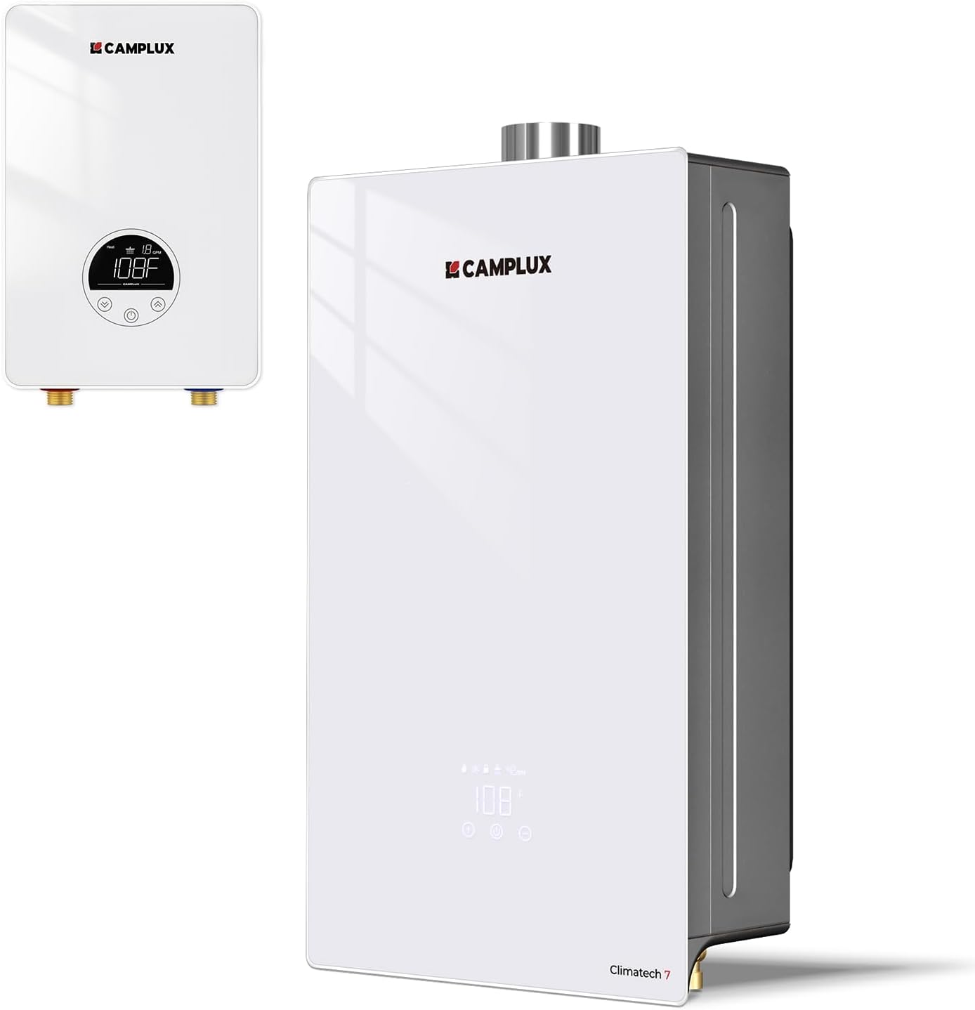 CAMPLUX Tankless Water Heater, 85,300 BTU Propane Gas Main Water Heater and 6000W Electric Point of Use Primary Water Heater, Smart Digital Display, On-Demand Instant Hot Water for Kitchen, Bathroom