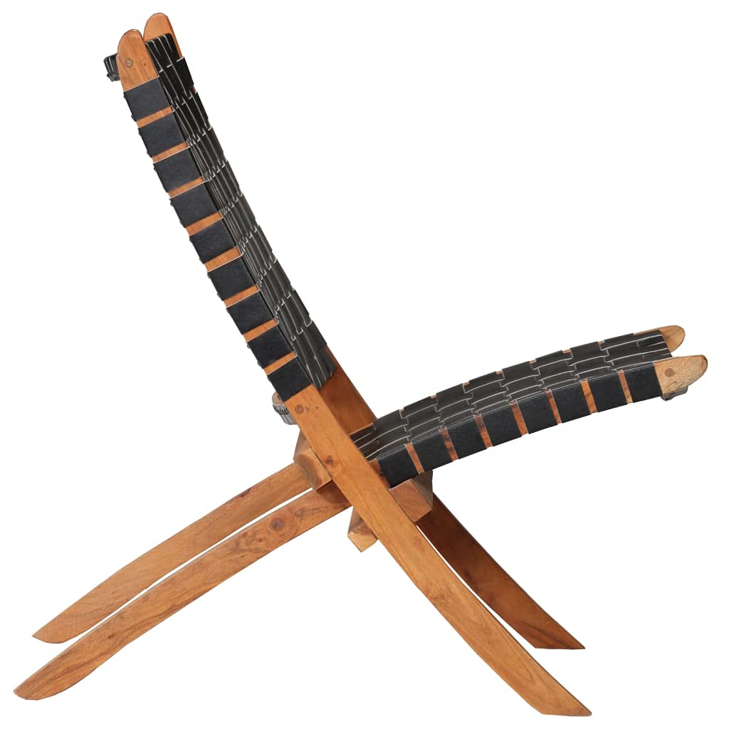 LAPOOH Sedia Pieghevole a Strisce Incrociate Nera in Vera Pelle,Sedia Relax,Sedia Relax da Giardino,Sedia Relax da Salotto,Sedia Relax da Esterno-246366