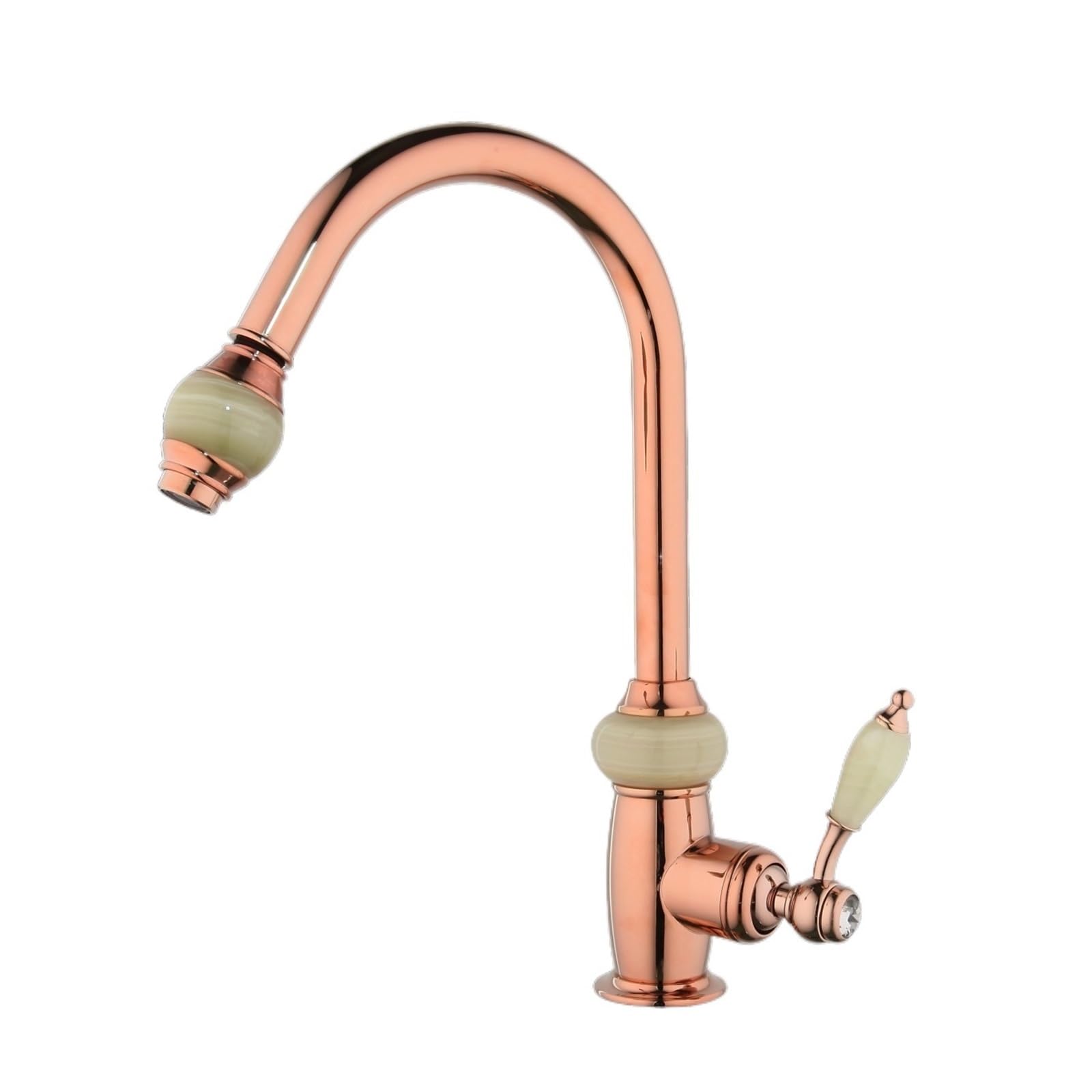 ZYCHSJXA Jade and Diamond Handle for Sink Kitchen Basin Faucet with 360 Degree Swivel spout Brass Faucet(C)