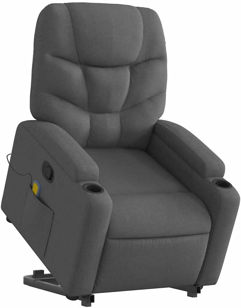 vidaXL Power Lift Massage Recliner Chair-Manual Recliner with Cup Holder/Armchair for Elderly-Dark Gray Fabric-Relaxing Lounge Armchair for Living Room, 3206043