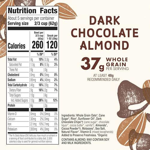 Image of Cascadian Farm Organic Granola,Dark Chocolate Almond Cereal,Resealable Pouch,11 oz,(Pack of 4)
