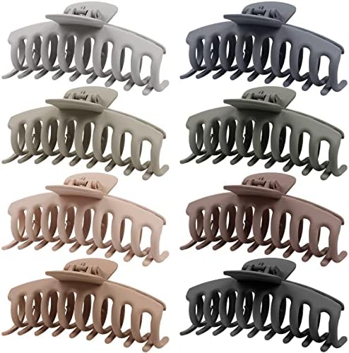 TOCESS Hair Claw Clips for Women – Large Hair Claw Clips for Thin Thick Hair Big Neutral Claw Hair Clips for Curly Hair Matte Nonslip Strong Hold 4.33 Inch Jumbo Claws Jaw Clips Set (8 Pcs)