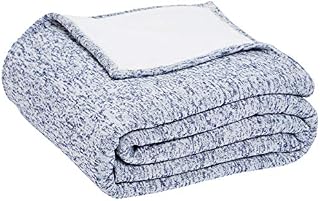 Amazon Basics Reversible Heather Knitted & Sherpa Blanket - Blue, 150 x 200 cm