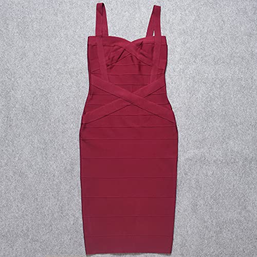 Image of Midi-Calf Solid Color Spaghetti Strap Rayon Bandage Dress