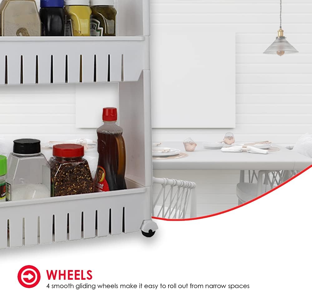 Home Basics 3 Tier Plastic Storage Tower with Wheels, White (1)