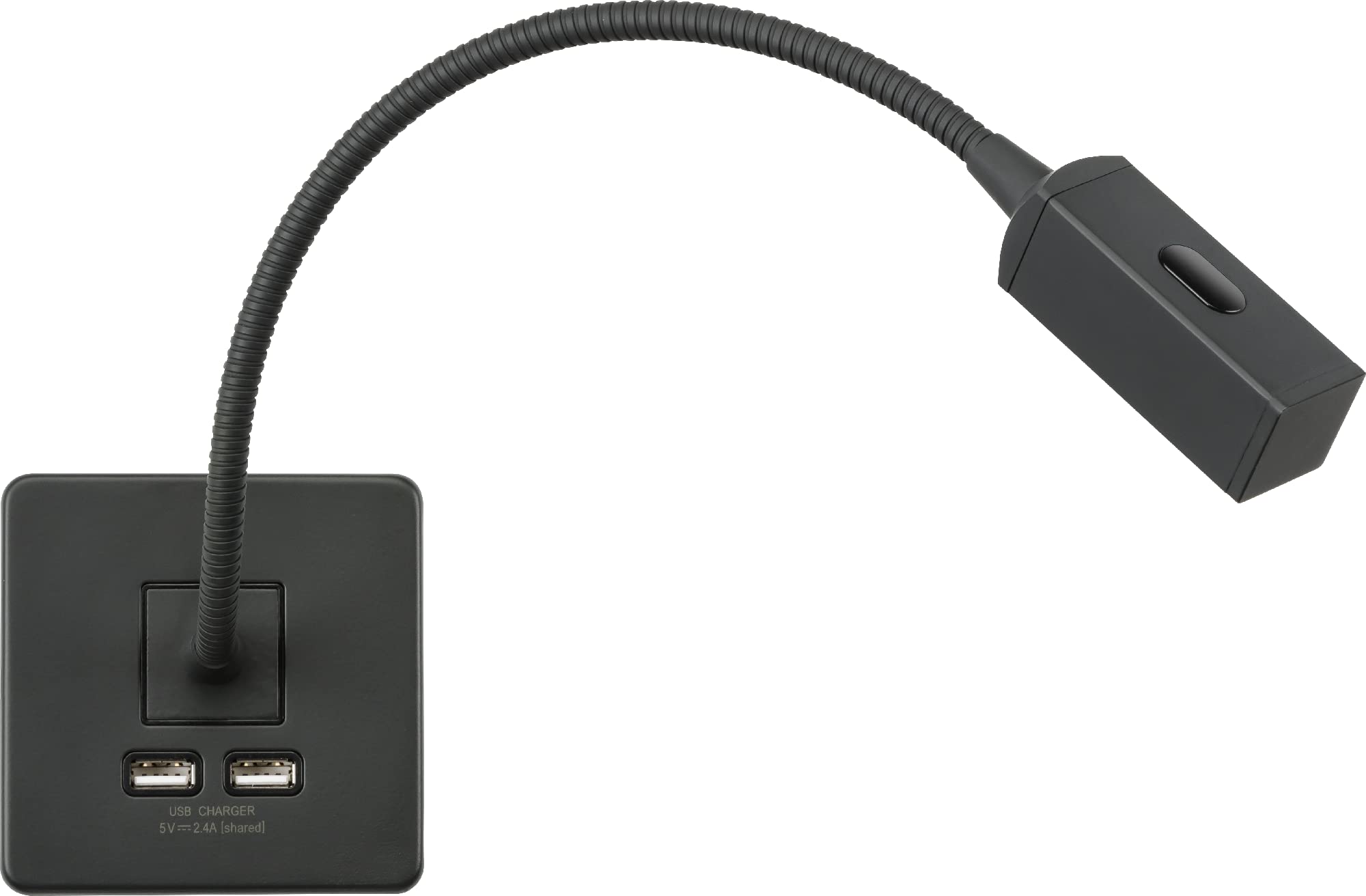 Knightsbridge Screwless Reading Light with Dual USB Charger - Anthracite