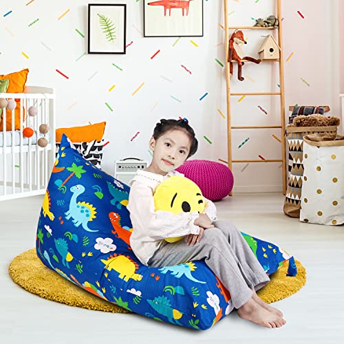 Lolomlo Stuffed Animal Storage Bean Bag Chair Cover, Cotton Blue Dinosaur Plush Toy Storage Stuff And Sit Seat For Kids/Teens/Adults, 52" X 31" Extra Large Triangle Floor Sofa, 200L/52Gal, Cover Only #TOP5