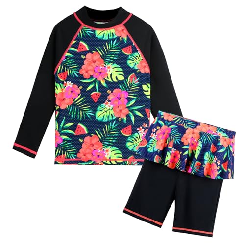 Image of TFJH E Girls Swimsuit UPF 50+ UV Two Piece Long Sleeve Swimwear Rash Guard Sets 3-12Y