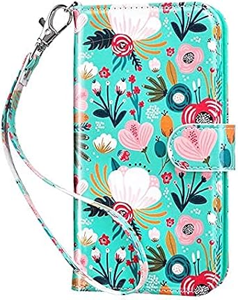 ULAK Compatible with iPhone 13 Wallet Case for Women, Premium PU Leather Flip Cover with Card Holder and Kickstand Feature Protective Phone Case Designed for iPhone 13 6.1 Inch, Mint Flower