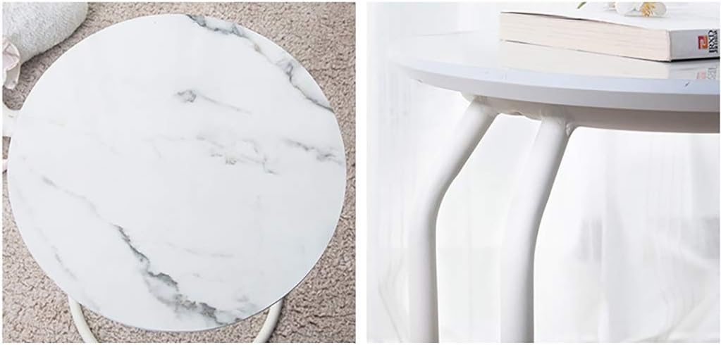 LYR Round Side End Table, C Table for Living Room,Bedroom, Telephone Table with Wood Finish and Steel Construction,White : Home & Kitchen