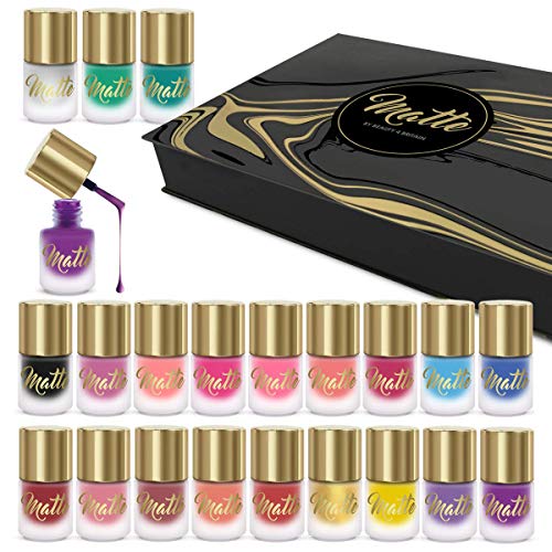 Matt Nagellack Set 21 Nagellack 21 Verschiedene Farbtöne Luxus Schwarz & Goldene Box – Bild 4