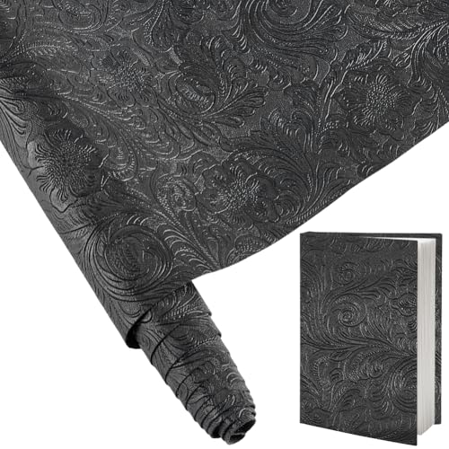 Feuille de tissu en similicuir noir texturé floral uni 140x30 cm
