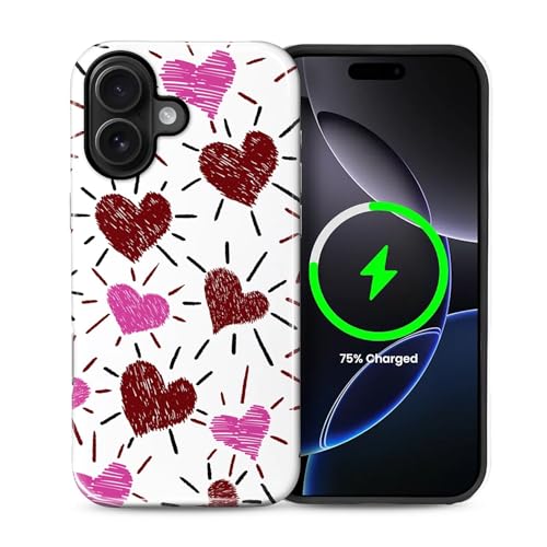 ZHEGAILIAN Magnetic Case for iPhone 16,Compatible with MagSafe Hard Shell + Soft Silicone 2 in 1 Hybrid Shockproof Bumper Drop Protective Case Cute Heart Graffiti