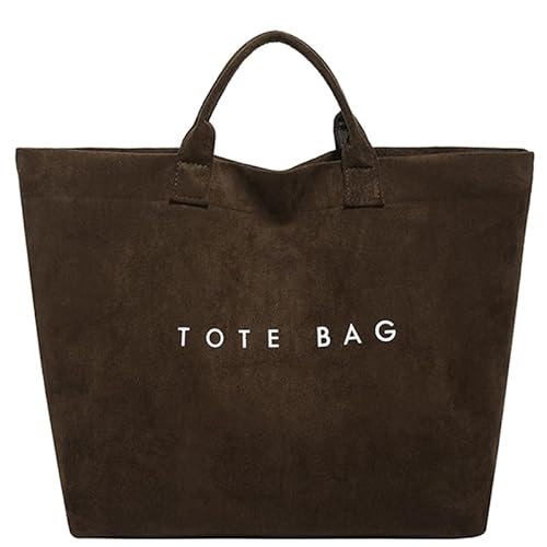 Cohawk Suede Tote Bag for Women Large Soft Tote Bag for Work Travel Letter Print Hobo Bag Fashion Handbag