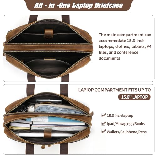 Image of Jack&Chris Full Grain Leather Briefcase for Men, Business Messenger Bag Laptop Bag Attache Case, Fits 15.6 Inch Laptop
