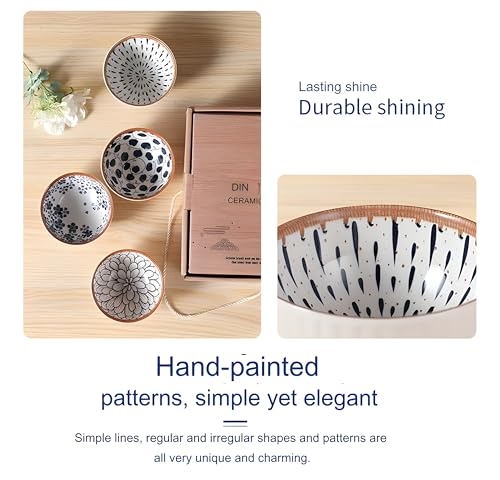 Image of yomith Ceramic Rice Bowls Set of 6, 300ml Japanese Bowls for Rice, Soup, Cereal, Dessert, Microwave & Dishwasher Safe, Blue Floral Series