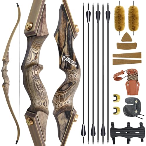 oubert Black Hunter Recurve Bow 60 Inch 20-60 Lbs Takedown Bow Right Hand Hunting Bow and Arrow Set with Bow String Silencers Archery Bow for Adults Hunting Target Practice (35LBS)