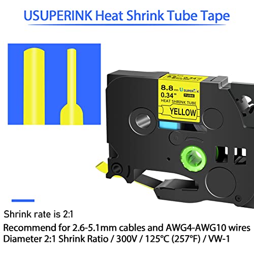 Image of USUPERINK 20PK Compatible for Ptouch HSe-621 HSe621 HS-621 HS621 Black on Yellow 8.8mm 0.34'' Heat Shrink Tubing for Wire Cable for PT340 PT330 PT350 PT520 PT530 PT540 Label Maker Tape