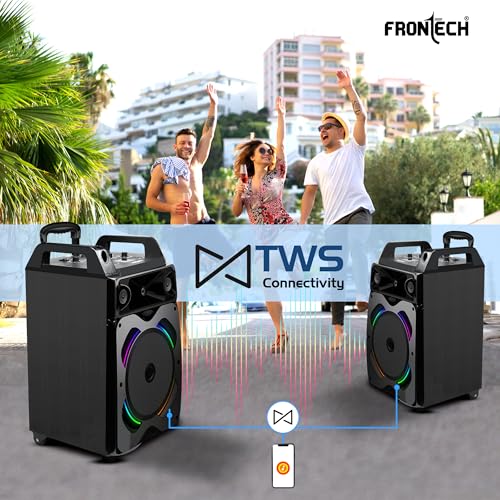 Image of FRONTECH Smash Multimedia Wireless Trolley Speaker 60W 5.0 Bluetooth Speaker with RGB Party Lights, Wireless Mic - 1 Year Warranty (SW-0175, Black)