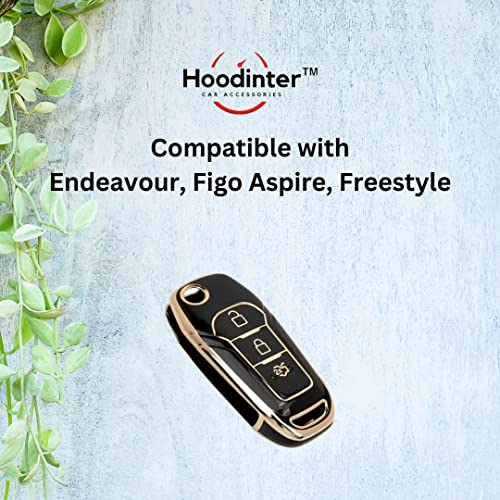Image of TPU Premium Car Key Cover Compatible with Ford Endeavour | Figo Aspire | Freestyle | 2017, 2018, 2019 Model | 3 Button Flip Key (Black)