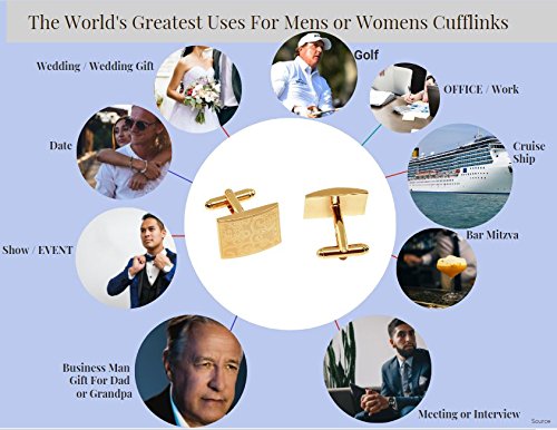 Jewelsiq Mens Cufflinks 14K Gold Plated Rectangle Shaped Laser Engraved Elegant Design Gold-Plated-Brass #TOP4