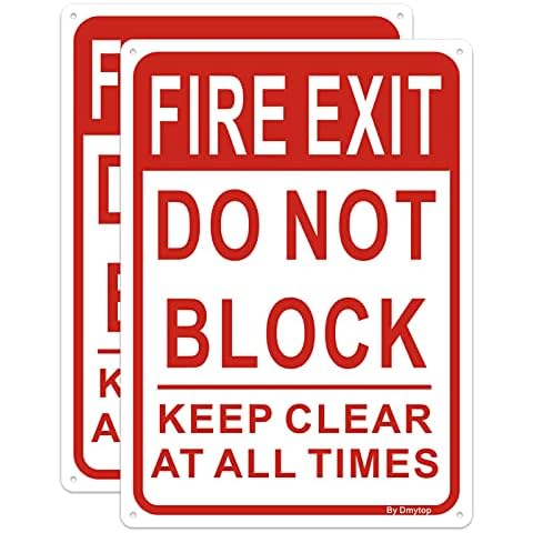 Fire Exit Sign, Do Not Block Door Signs, Keep Clear at All Times Sign, 250 x 180 mm Rust Free Aluminum, Weather/Fade Resistant Easy Mounting, 2 Pack Cover