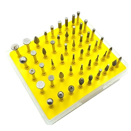 DerBlue 50-Piece 1/8-Inch Shank Diamond Coated Rotary Burrs Set Fits Dremel Rotary Tools,Diamond Burr Set for Jewelry,Glass,Stone,Ceramic,Gemstones Lapidary (Small Head Style)