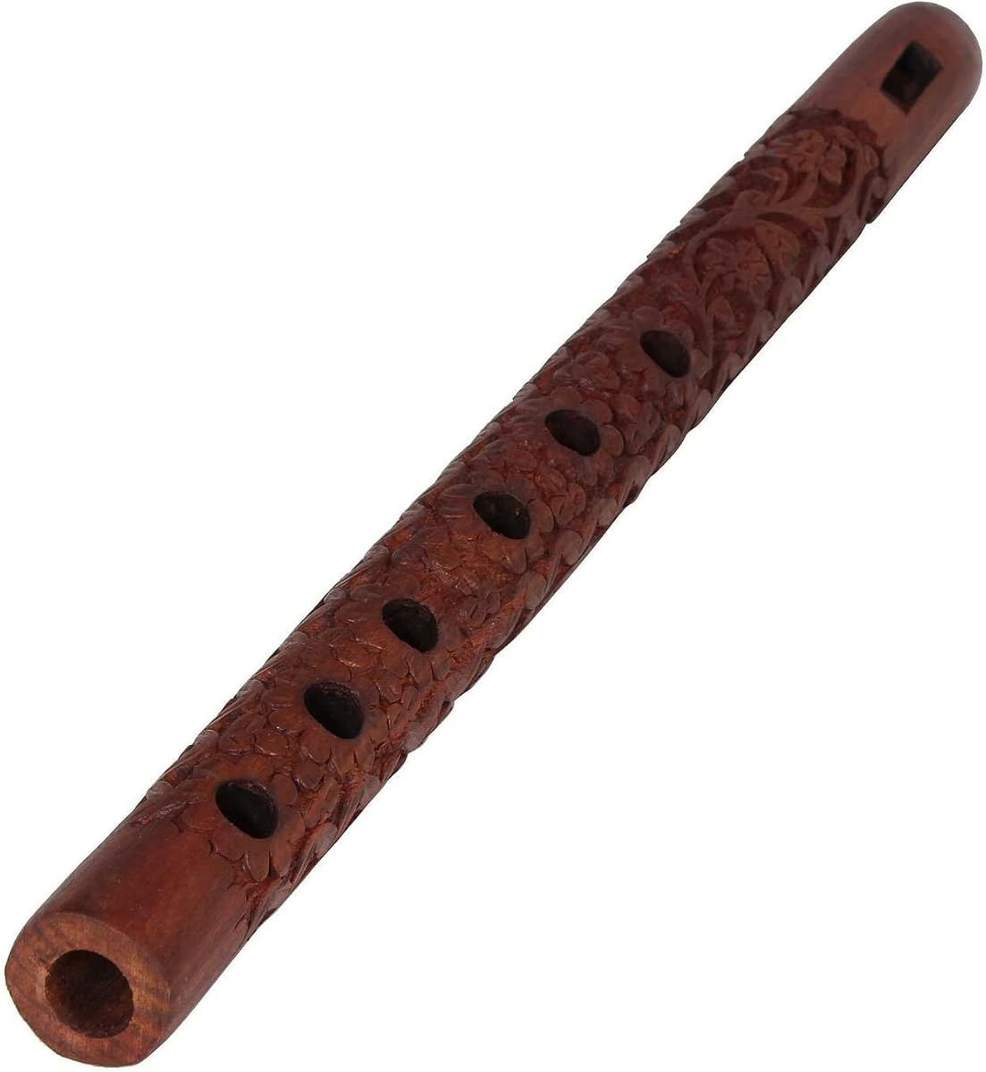 Boca Flauta de viento de madera tradicional tallada a mano, gran sonido instrumento musical indio Color marrón 13 pulgadas