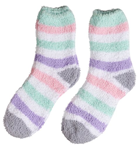 Trimfit Girls' Microfiber Fuzzy Printed Cozy Socks Anti-Skid 4-Pack2