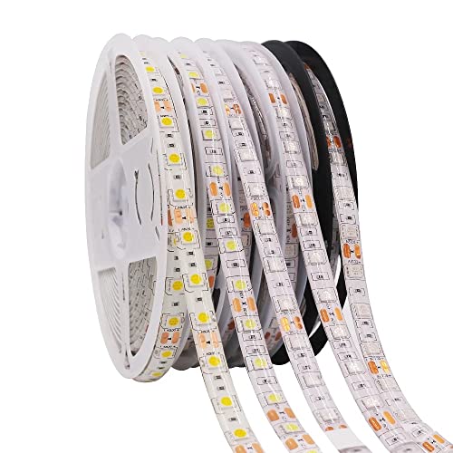 Cleiscry LED Strip Light 12V 5m 16.4ft SMD 5050 300 LEDs 5050 Diode Tape RGB White LED Ribbon Flexible Lights Home Decor (Waterproof IP65, Warm White LED Strip Light only)