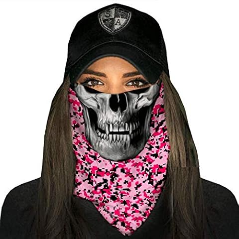 SA Fishing Face Shields * * 40 + Designs to Choose From * * Quality Multifunctional Headwear Bandana Scarf Neck Scarf Fabric & SPF 40 Face Masks by SA Company, Pink Digi Skull Cover