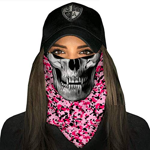 Bandala SA Company SA Fishing Face Shields de calidad, pañuelo multifunción textil con SPF 40, máscara protectora, Pink Digi Skull Cover