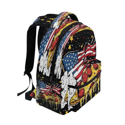 American Flag Pizza Backpack for School Boys Girls Adults Kids Bookbag Laptop Bag 18L2