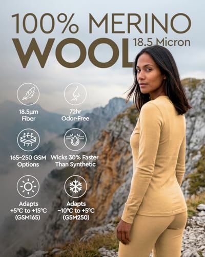 Image of MERINNOVATION Merino Wool Base Layer Set for Women 100% Merino Wool Thermal Underwear Sets Lite - Midweight Top Tank Bottom