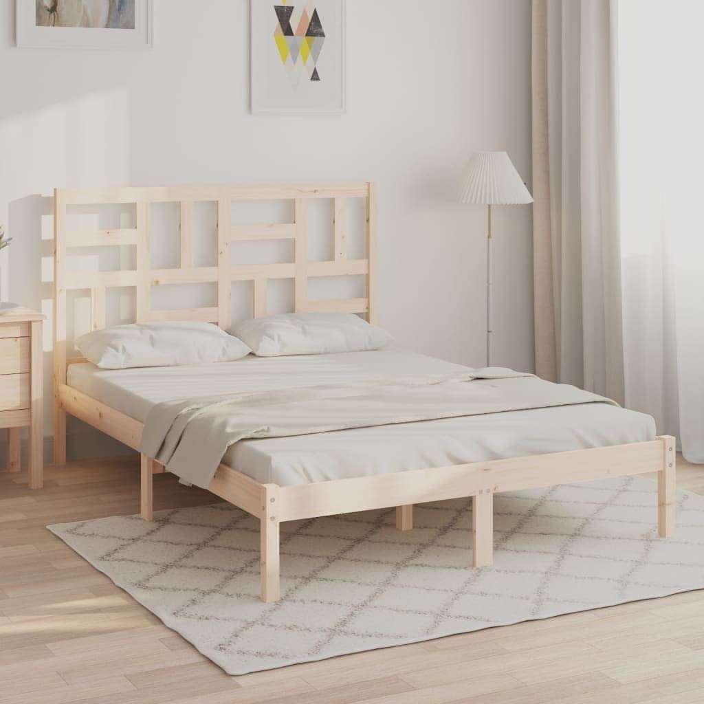 lite drewno sosnowe nowoczesna sypialnia klasyczny 120x200 cm brąz | Rama łóżka 120x200 cm bez materaca lite drewno sosnowe z zagłówkiem do sypialni nowoczesna