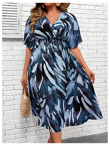 Image of Floerns Women's Plus Size Boho Floral V Neck Short Sleeve A Line Long Dress