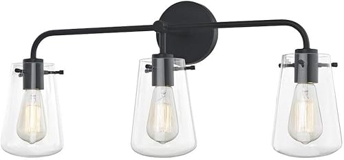 Miniatura 2 de Luz de baño de vidrio transparente de 3 luces negra