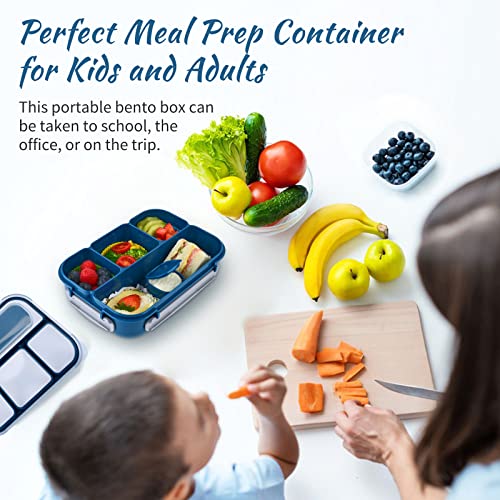 Zezzxu Bento Lunch Box For Kids And Adults, 1300 Ml 4-Compartment Bento Box Set, Leak-Proof Plastic Lunch Containers Kit With Accessories, Microwave & Dishwasher & Freezer Safe (Blue) #TOP4
