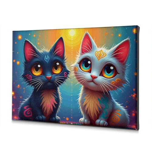Tableau de chat moderne aux tatouages colorés pour apporter une touche joyeuse à votre intérieur