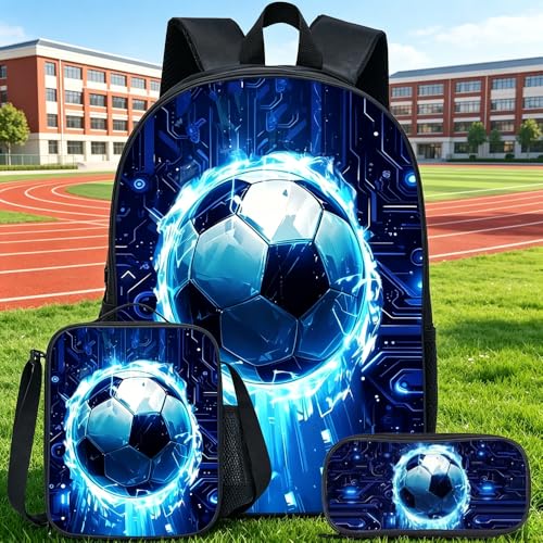 O conjunto de mochila com capa de futebol de grande capacidade de 43 cm com estilo moderno e personalizado 3 em 1 é requintadamente projetado e amplamente aplicável, tornando-a uma escolha ideal (azul