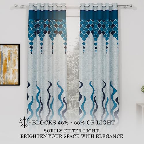 Buy MollisHomes Door Curtains 9 Feet Set of 2, Abstract Sky Blue & Blue | Polyester abstract long door curtains suitable for living room, bedroom and hall home decor. Online at Low Prices in India - Amazon.in - Image 4